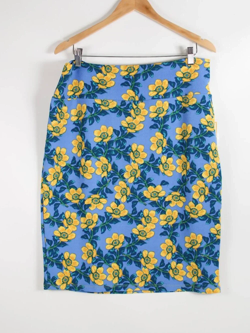 LuLaRoe Cassie Pencil Skirt 3XL Blue Yellow Floral NWT